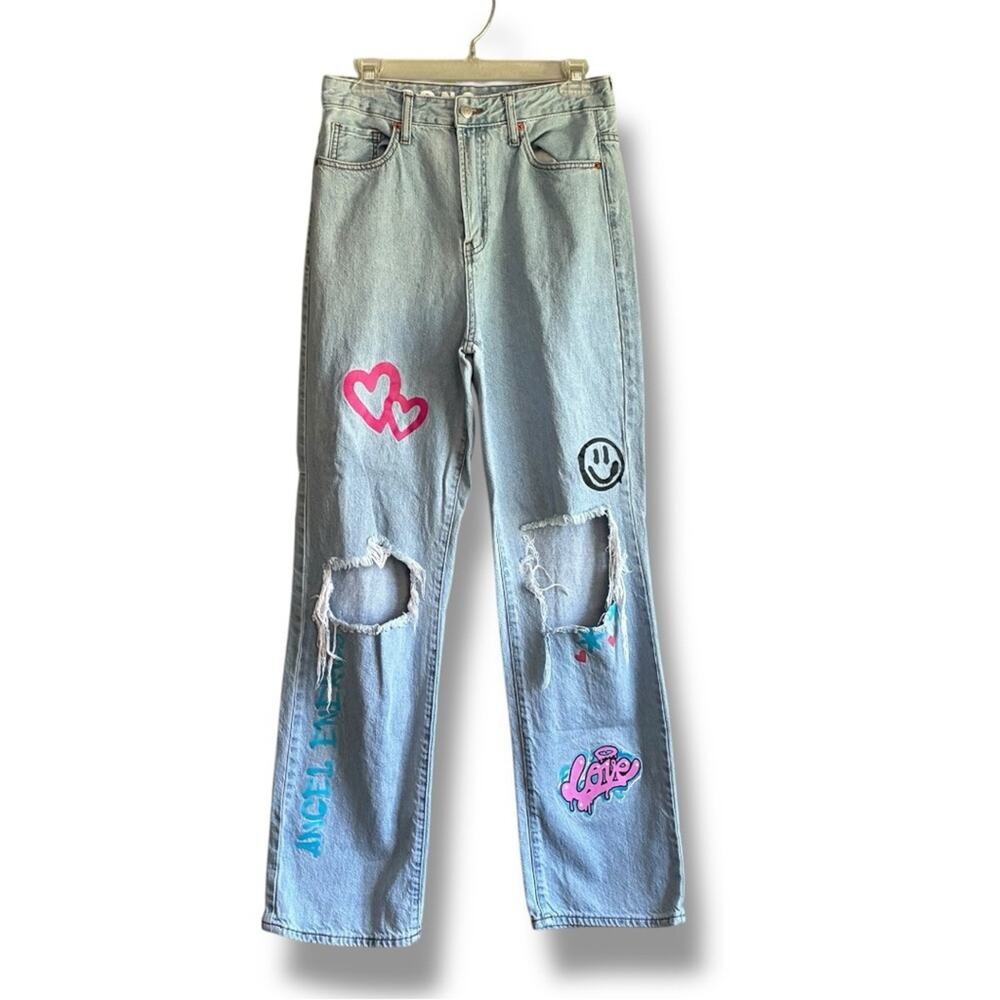 S.O.N.G. 90s boyfriend high waisted graffiti jeans size 7 / 28 - Picture 2 of 10